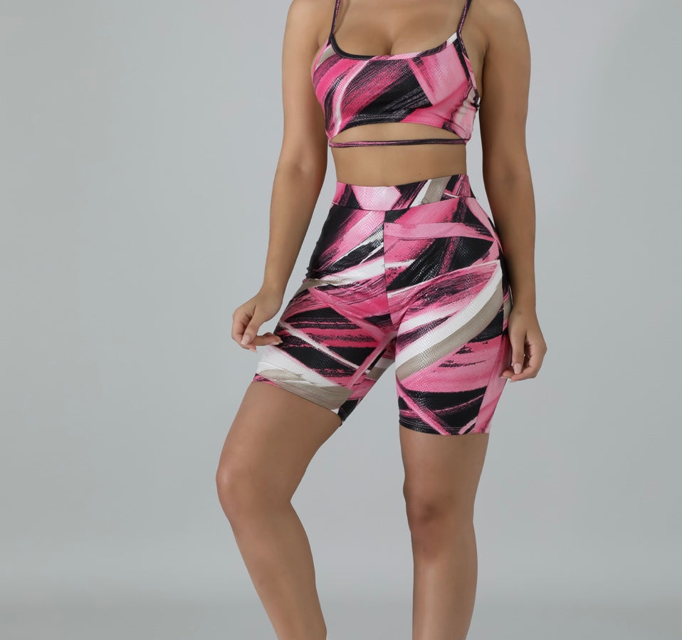 Pink Sidelines Short Set